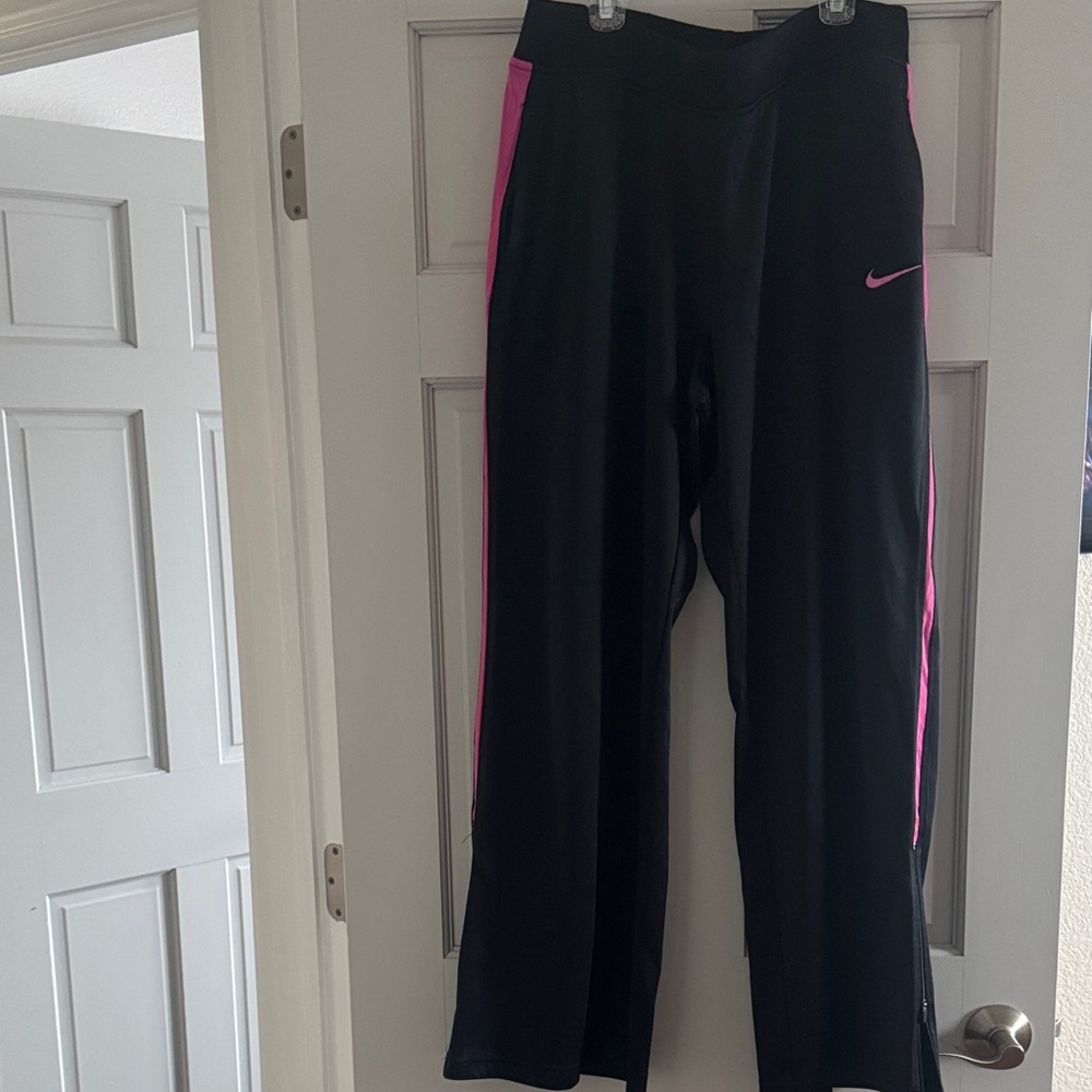 Nike Women's Black Wide Leg Pants with Pink Accents